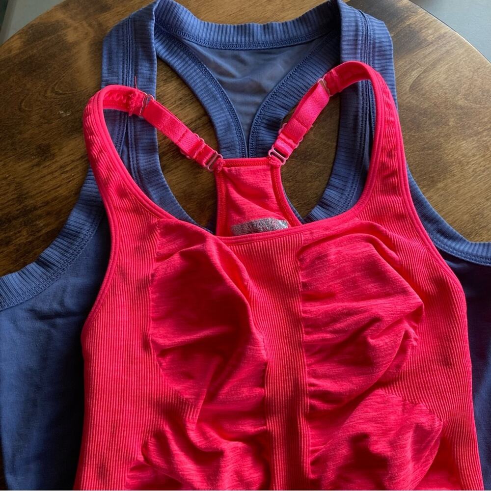 Athleta Bundle Pink Seamless Adjustable and Blue Mesh Tank Size XS